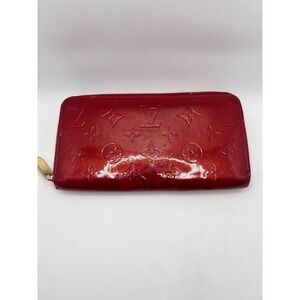 Louis Vuitton Wallet Monogram Vernis Leather Zip Around Red